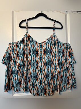 Torrid  3X Teal & Orange Double Layer Criss-Cross Back Ikat Print Camisole